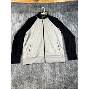 Hugo Boss Track Jacket Mens Heather Gray Black Raglan‎ Sleeve Mock Neck Zip Up